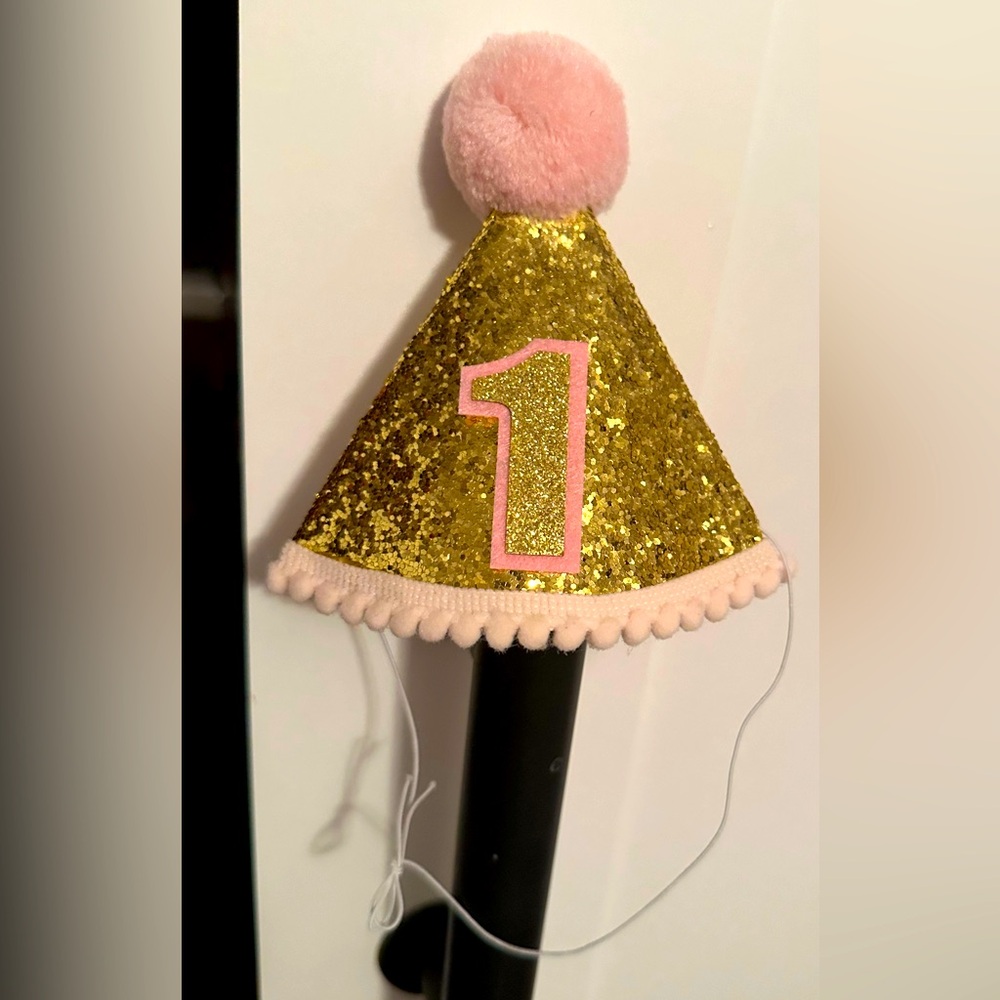 Gold glitter first birthday hat!